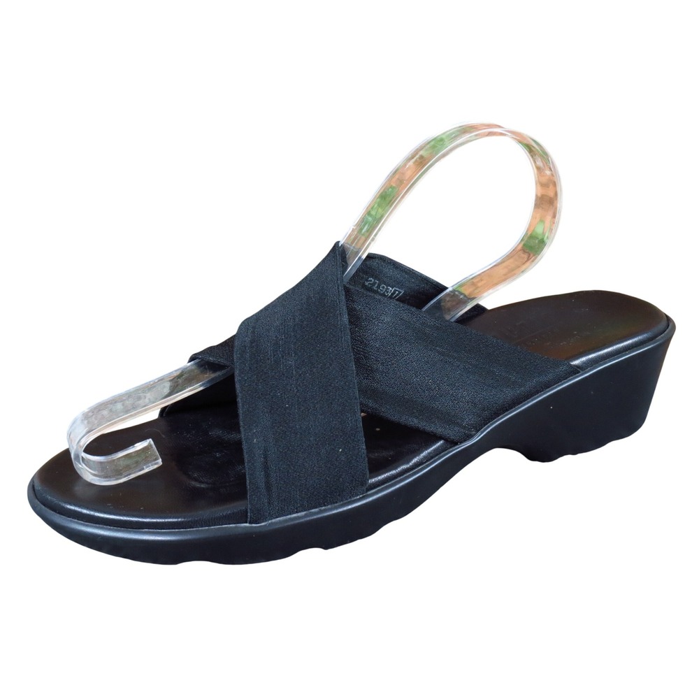 Munro American Women Crisscross Slide Sandal Size 7 Casual Comfort Black‎ Wedge